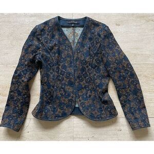 Anne Klein Floral Embroidered open front Denim Jacket Vintage Style size 4‎